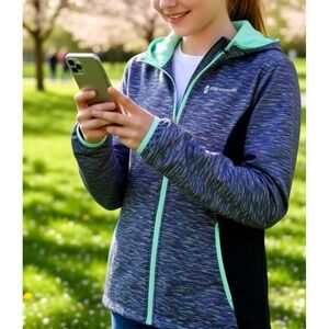 Free Country Kids Girls Multisport Zip Hooded Jacket Purple Mint Black Size L